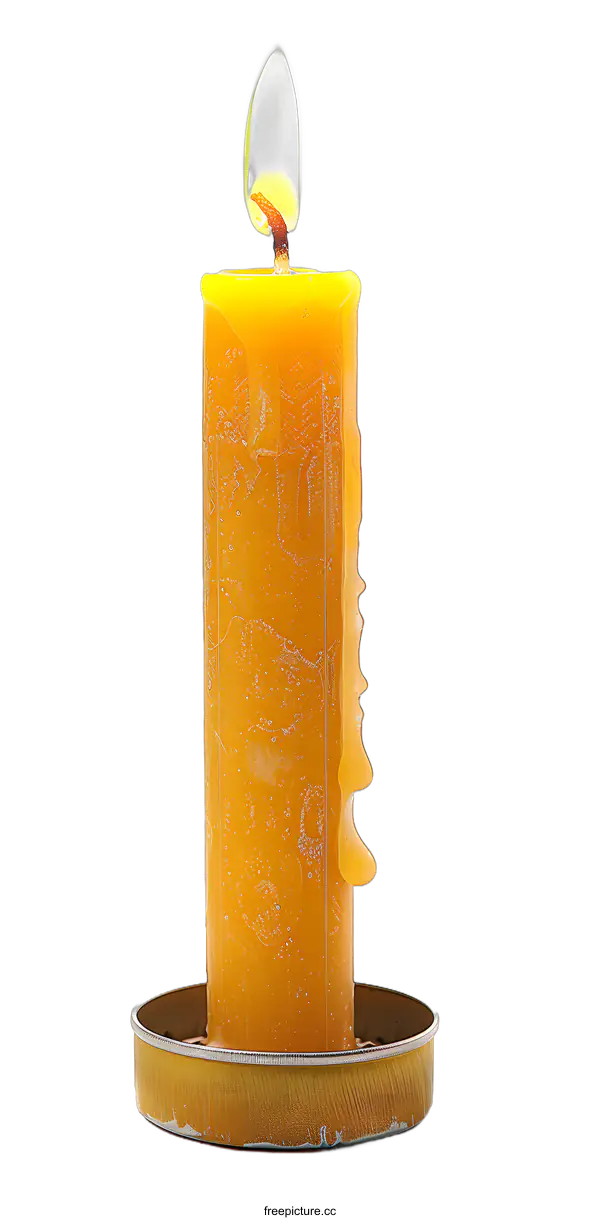 [Transparent Background PNG]Yellow Candle With Flame Burning On White Background