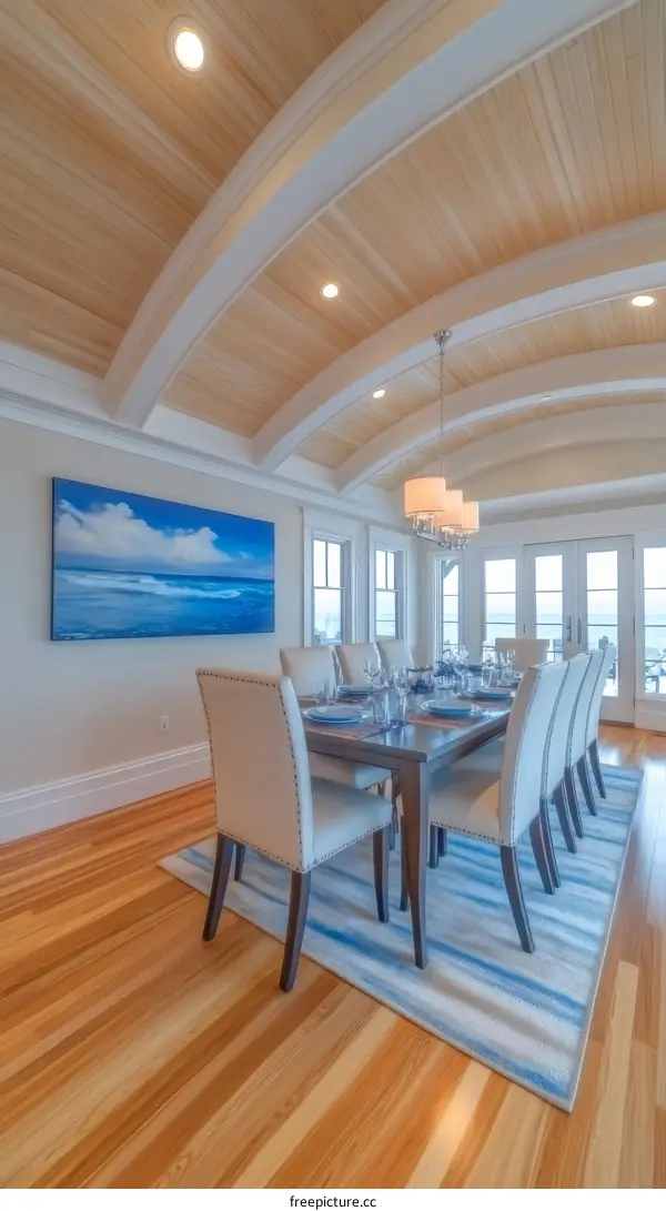 Elegant Dining Room with Arched Wooden Ceiling