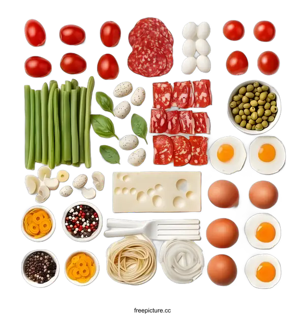 [Transparent Background PNG]Food Ingredients Layout for Pasta Recipe