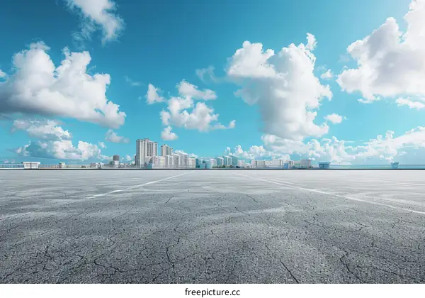 Empty Parking Lot with Urban Buildings in Distance