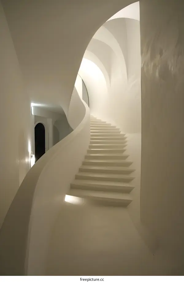 Modern White Curved Staircase Interior Design