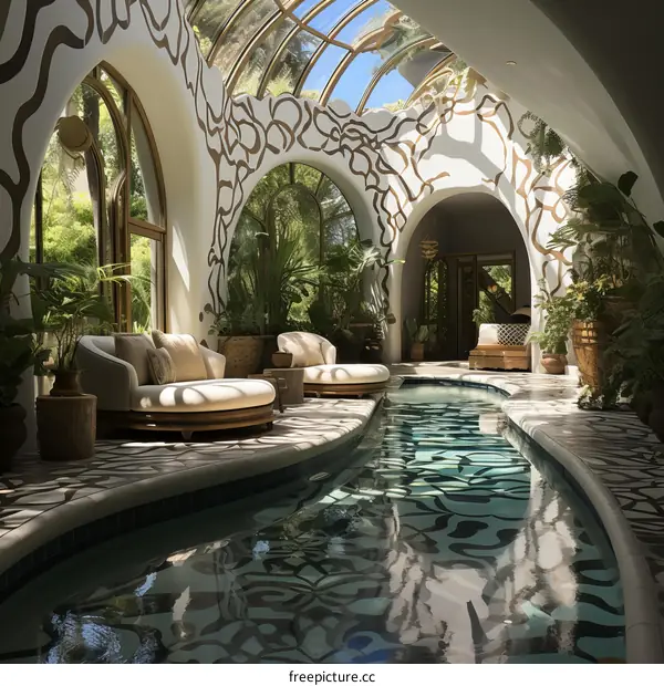 Designer Indoor Pool with Arched Ceiling