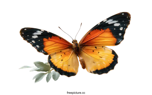 [Transparent Background PNG]Beautiful Orange and Black Butterfly Isolated on White Background