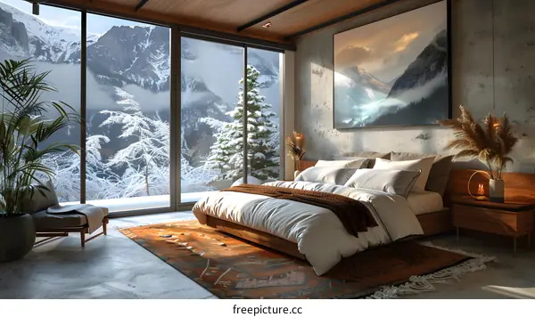 Modern Minimalist Bedroom with Mountain Views