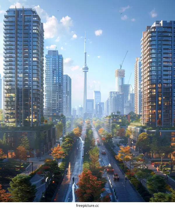 Toronto Cityscape Urban Autumn Illustration