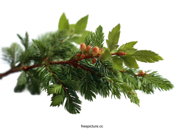 [Transparent Background PNG]Closeup of Fresh Evergreen Branch with Buds