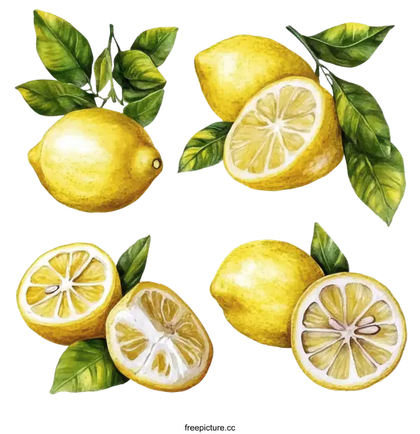 [Transparent Background PNG]Watercolor Illustration of Fresh Lemons