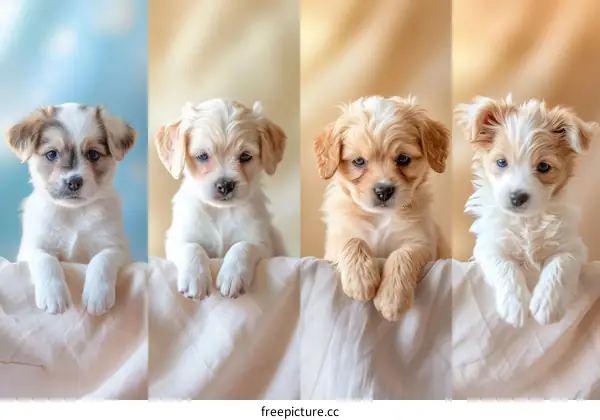 Four cute puppies of different colors