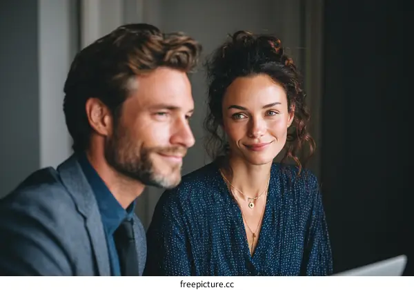 Two professionals working together on a project in an office