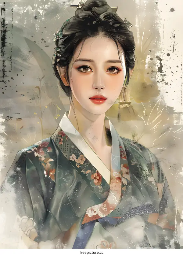 Portrait of a young woman in traditional Korean dress