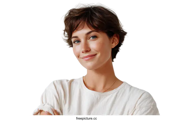 [Transparent Background PNG]Portrait of a Woman with Short Brown Hair