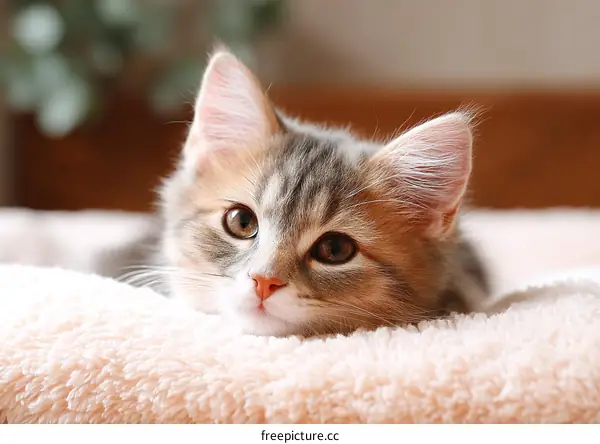 Cute Kitten Lying on a Soft Blanket