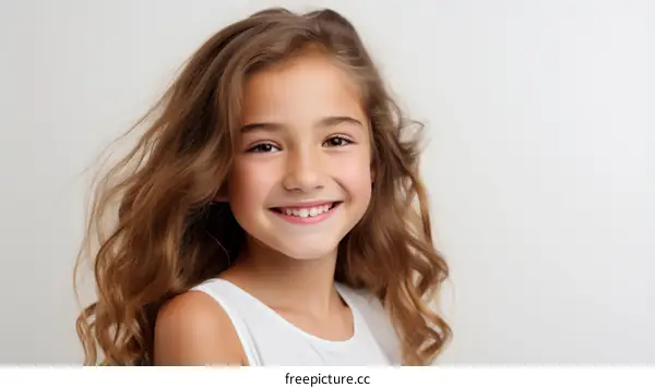 portrait of a smiling young girl with long brown hair