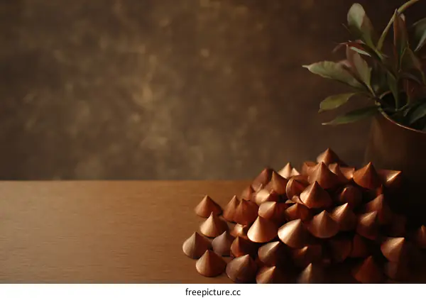 Copper Cone Decorative Cluster on Wooden Surface