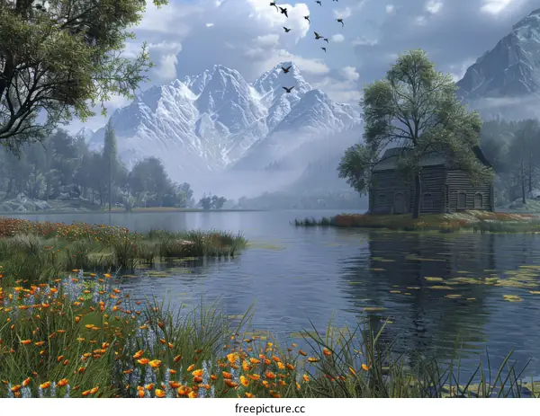 Secluded Wooden Cabin by Tranquil Mountain Lake