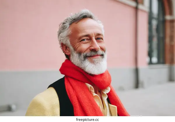 Smiling Senior Man Outdoors in Fashionable Winter Style