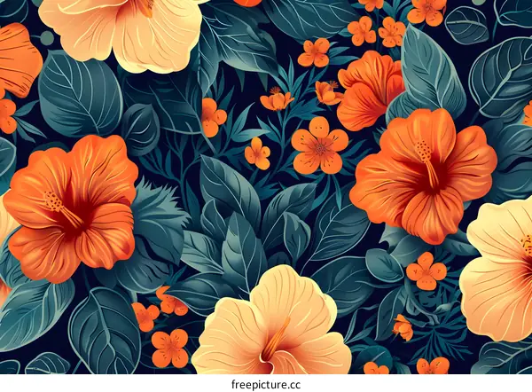 Hand-painted tropical flower seamless pattern illustration