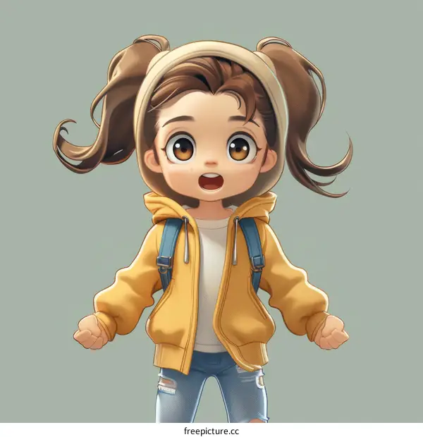 Little Girl with Big Eyes and a Surprised Expression