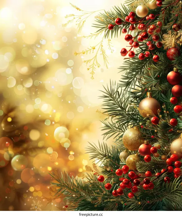 Christmas Tree Adorned with Red and Gold Ornaments