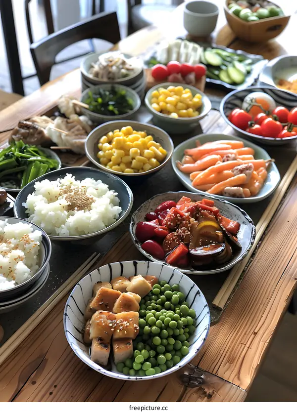 Japanese Food On Wooden Table