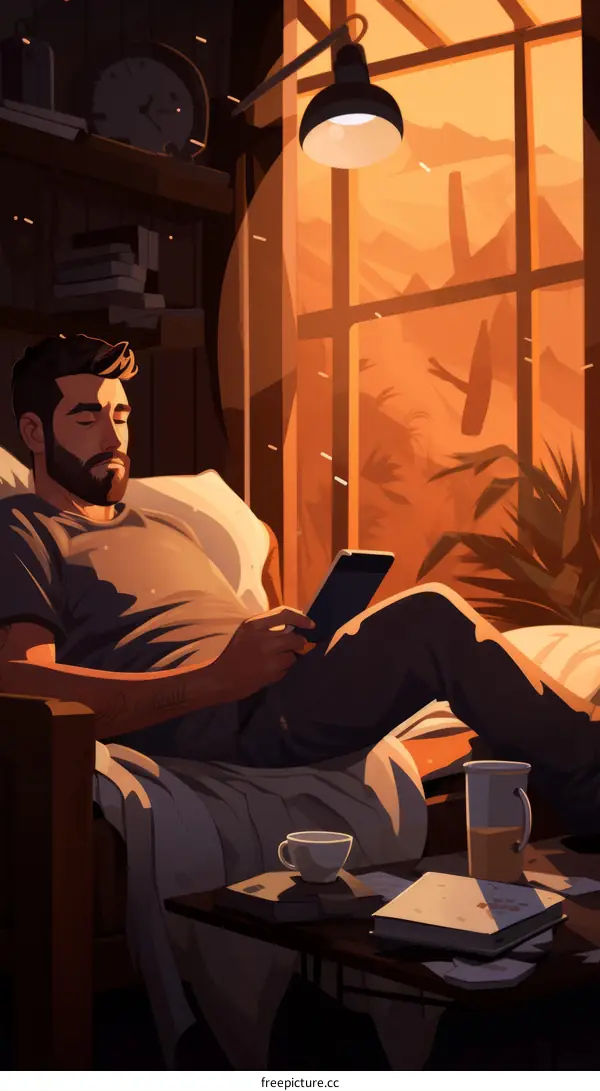 A Bearded Man Reading a Book in a Cozy Chair