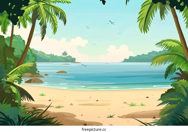 Tropical Beach Landscape Illustration