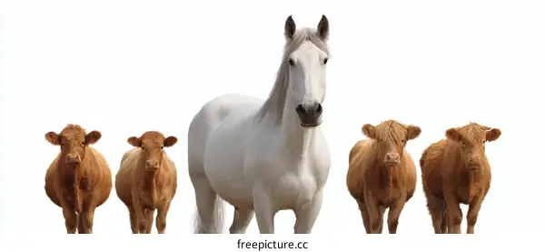 Farm Animals Lineup Isolated on White Background