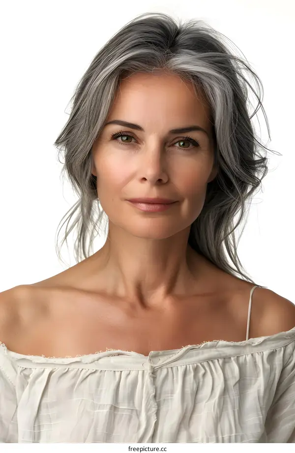 Portrait of a mature woman with gray hair