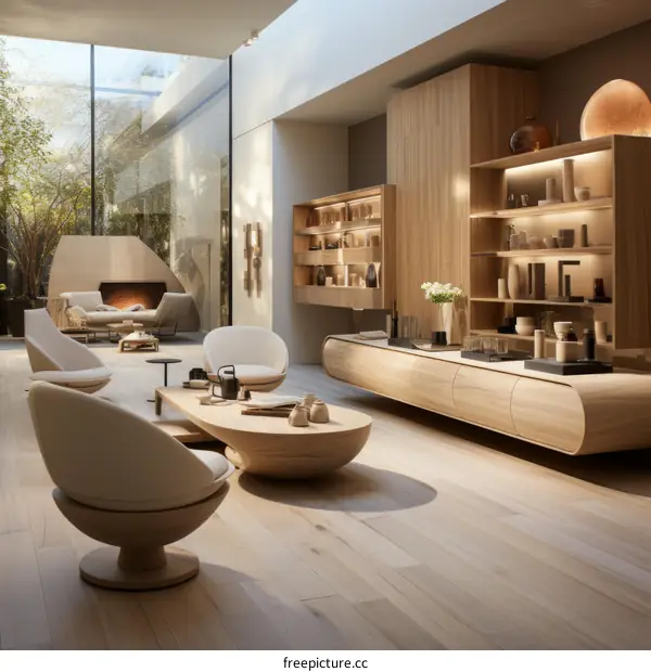 Modern Living Room with Natural Materials and Soft Colors