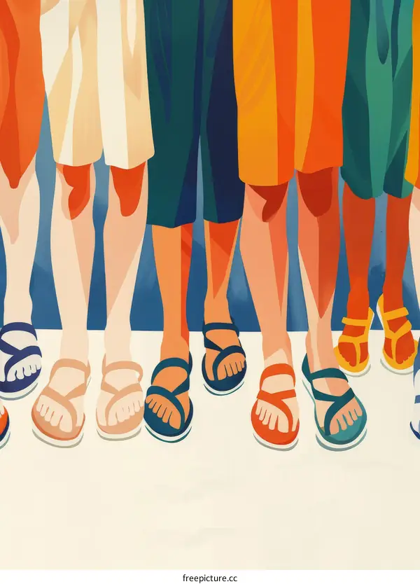 A group of people wearing sandals