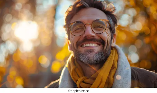 Happy Man Outdoors in Autumn