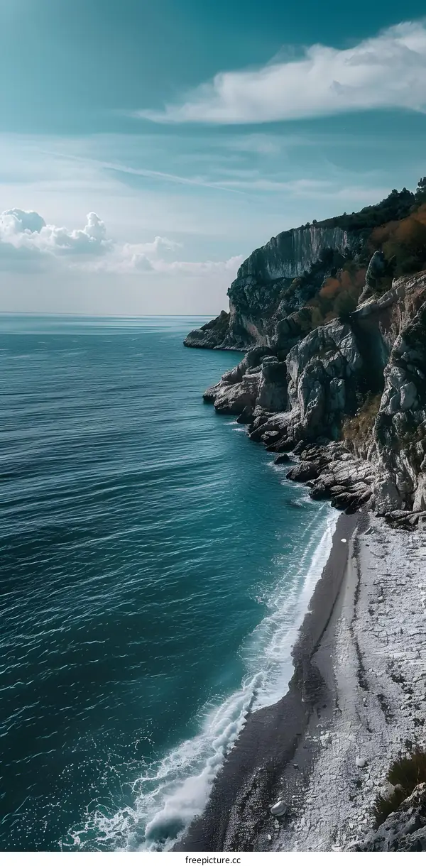 Rocky Cliffs Overlooking The Blue Ocean