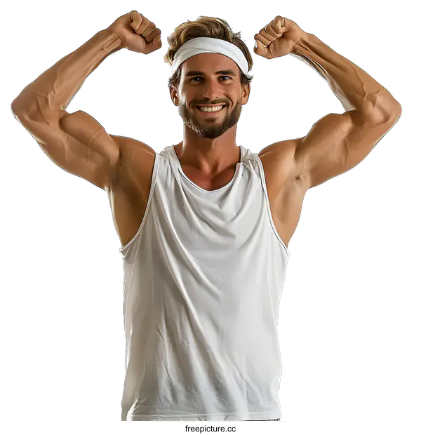 [Transparent Background PNG]muscular man flexing his arms