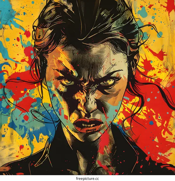 Angry Woman with Colorful Background