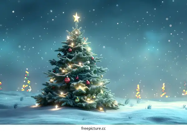 Christmas tree shining in the snow