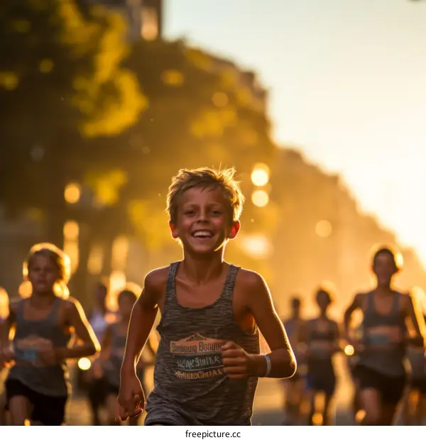Young athletes compete in a cross-country race