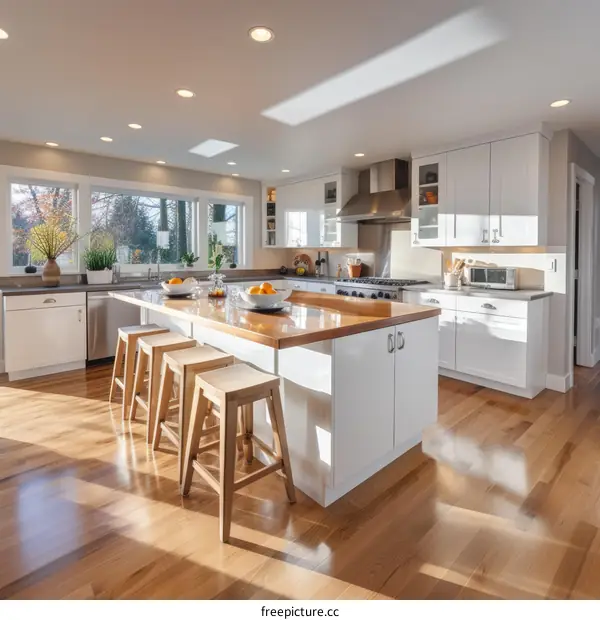 An example of a modern kitchen design with an island in the center