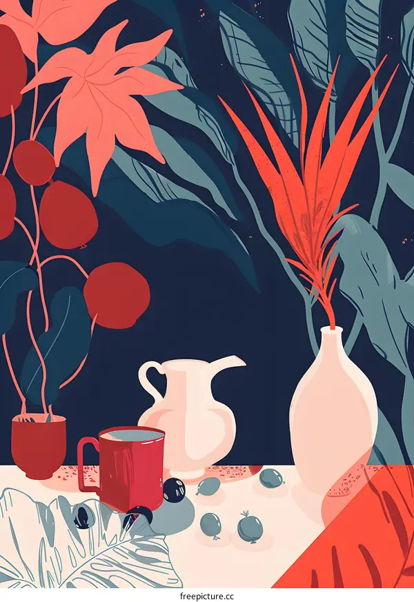 Still Life With Tropical Plants And Fruit