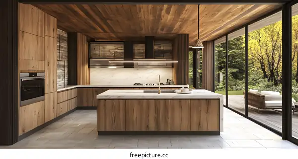 Modern Kitchen Design With Wood Cabinets and Marble Countertops