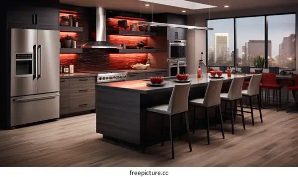 Modern Kitchen with Island and Stainless Steel Appliances