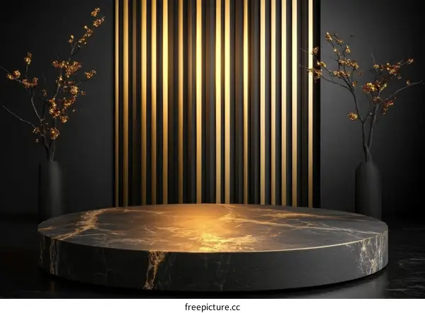 Luxury Black and Gold Marble Display Podium