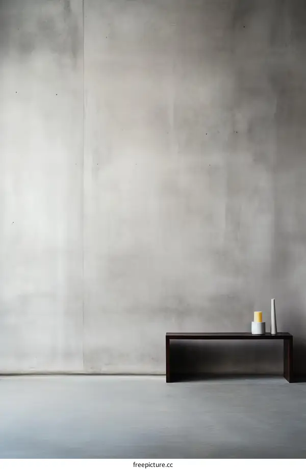 An empty room with a bench and a vase on it