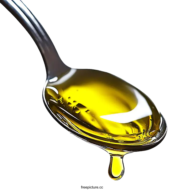 [Transparent Background PNG]Olive Oil Dripping from a Spoon Close-up