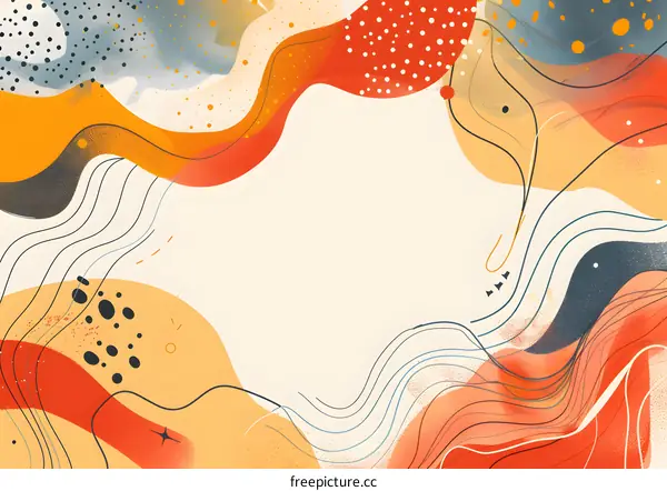 Abstract Artistic Background with Orange and Red Swirls and Dots