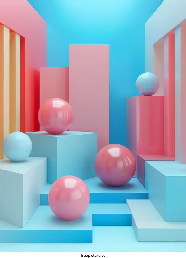 Abstract Pastel Geometric Podiums and Spheres Background