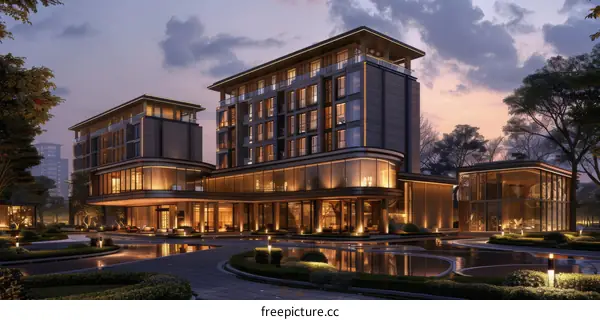 Modern Hotel Architecture Exterior Design at Dusk