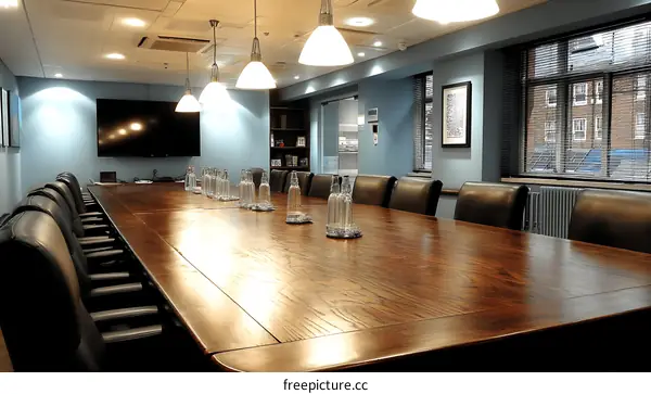 Conference Room with Large Wooden Table
