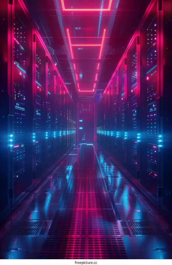 Neon Lights in a Server Room