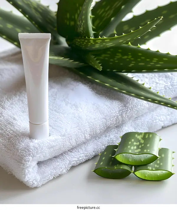 Aloe Vera Plant with Cream Tube and Towel