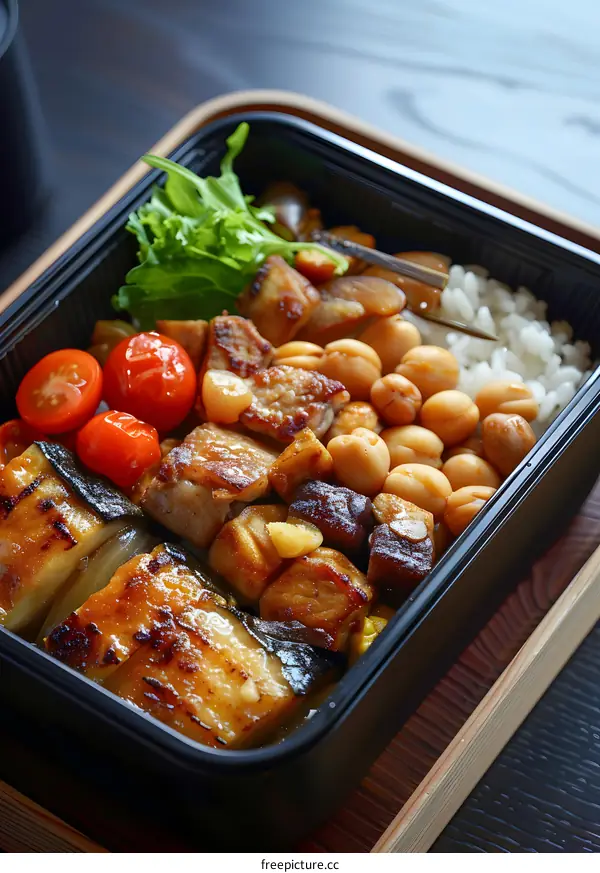 A delicious and healthy meal of grilled fish, vegetables, and rice.